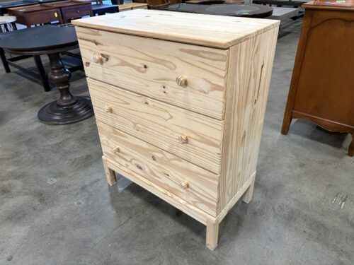 Petite Natural Finished Knotty Pine 3 Drawer Chest with Wooden Pulls
