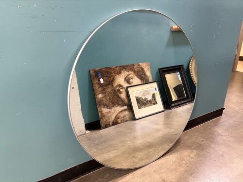 Large Round Wall Mirror with Brushed Silver Frame and French Cleat Hardware