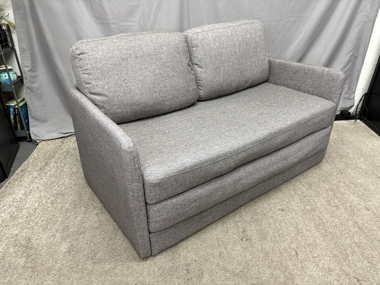 Grey Fabric Compact Sleeper Loveseat