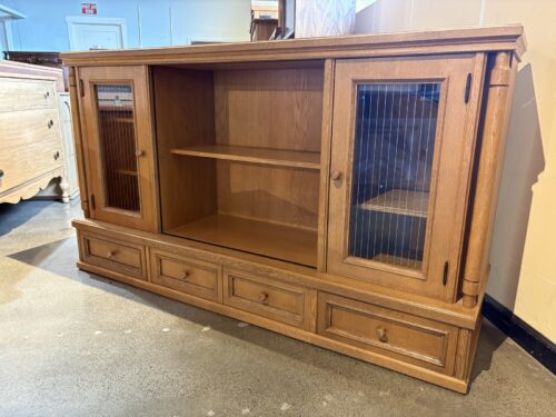 Large Light Oak Entertainment Center with Bottom Drawers