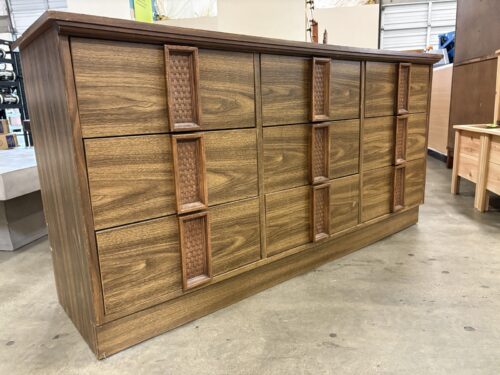 1970's 9 Drawer Dresser w/ Basket Weave Details