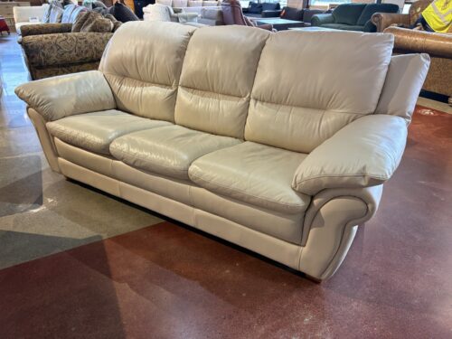 Off White Leather Three Seater Sofa