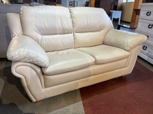 Off White Leather Two Seater Loveseat
