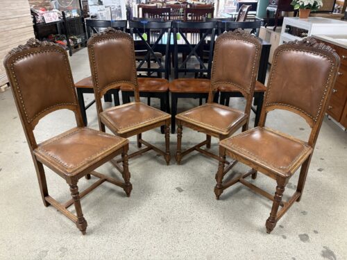 Vintage Jacobson Style Wooden Dining Chairs w/ Nailhead Trim (Set of 4)