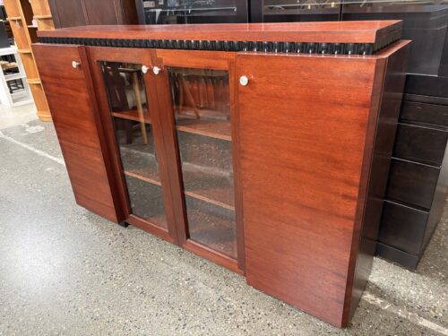 Custom Designed Solid Rosewood 4-Door Credenza w/ Black Skyscraper Syle Fluted Trim