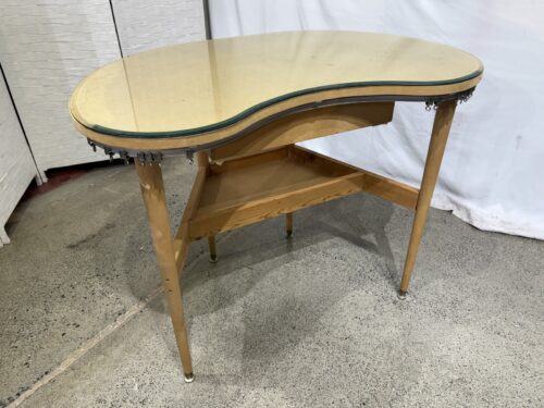 Vintage Glass Top Kidney-Shaped Vanity Table w/ Skirt/Curtain Rail