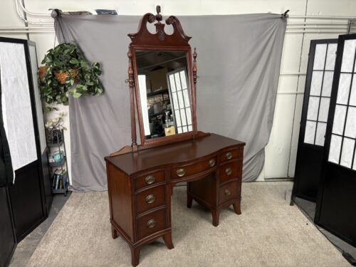 DREXEL Vintage Mahogany Travis Court Federal Style Vanity Desk & Mirror