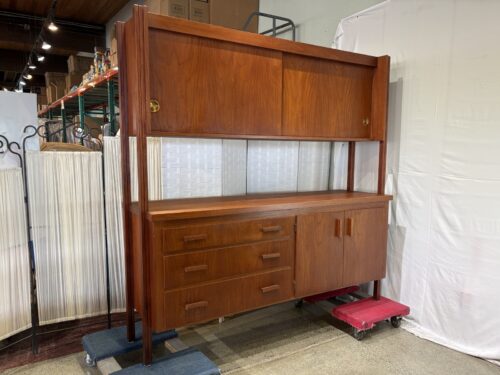 Vintage Danish Modern Teak Double Decker Sideboard w/ Sliding Doors
