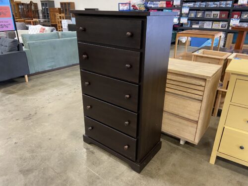 Chocolate Brown 5-Drawer Tallboy Dresser