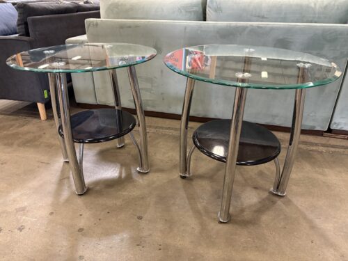 ASHLEY FURNITURE Dempsey Glass Top Chrome Accented Side Table (Set of 2)