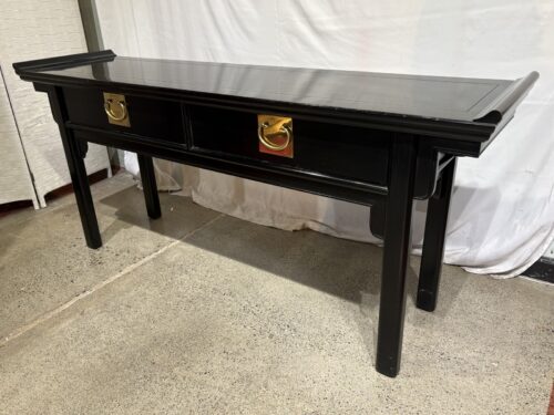 CENTURY Vintage Ebonized Black Lacquer Ming Style Console Table