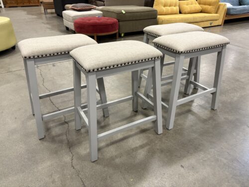 White and Gray Barstools with Nailhead Trim