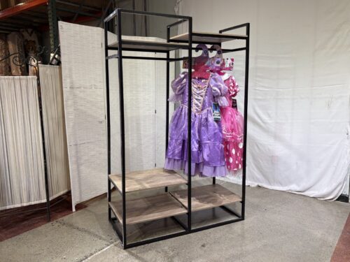 Freestanding Metal 2-Rod Garment Rack w/ Shelves