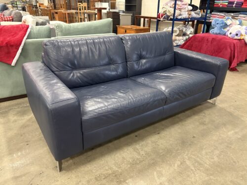NATUZZI EDITIONS Allegro B883 Modern Dark Blue Leather Sofa with Chrome Legs