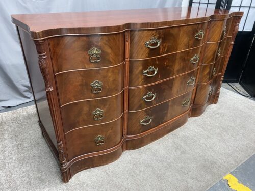 Solid Flame Mahogany 12-Drawer Serpentine Front Low Dresser