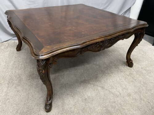 Traditional Carved Wooden Square Burlwood Veneer Coffee Table