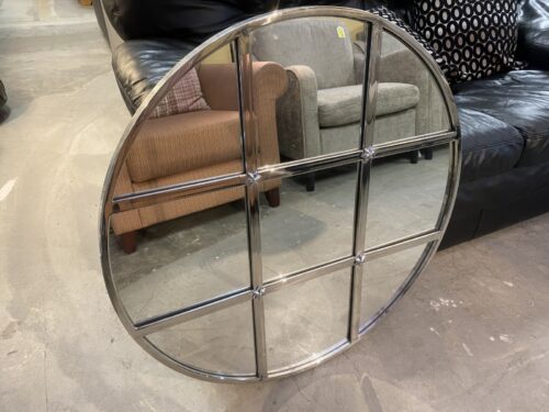 Round Silver Windowpane Mirror w/ Starburst Accents