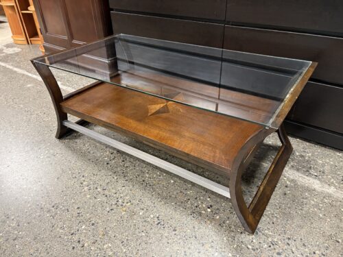 Contemporary 2-Tier Glass Top Coffee Table w/ Starburt Inlay