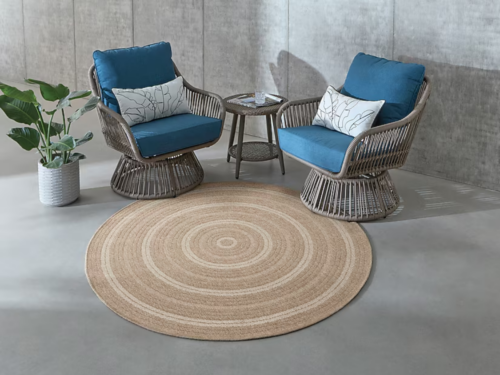 NEW! ORIGIN21 Round 5-ft White/Tan Jute Area Rug