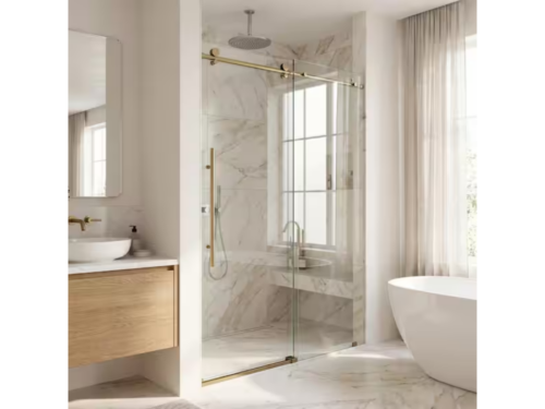 NEW! VIGO Frameless Glass Shower Door in Matte Brushed Gold