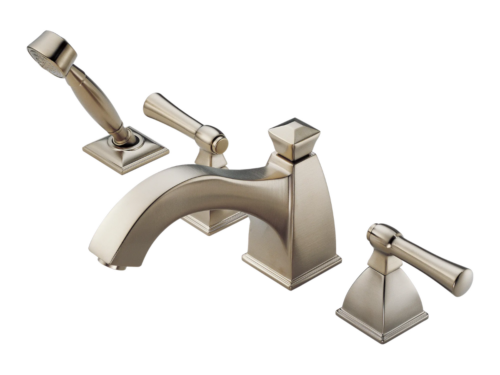 NEW! BRIZO Roman Two Handle Curved Spout & Hand Shower in Brushed Nickel Trim Model # T67740-BN