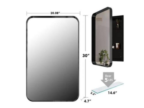 NEW! SANLAN 20"x30" Black Metal Medicine Cabinet w/ Mirror