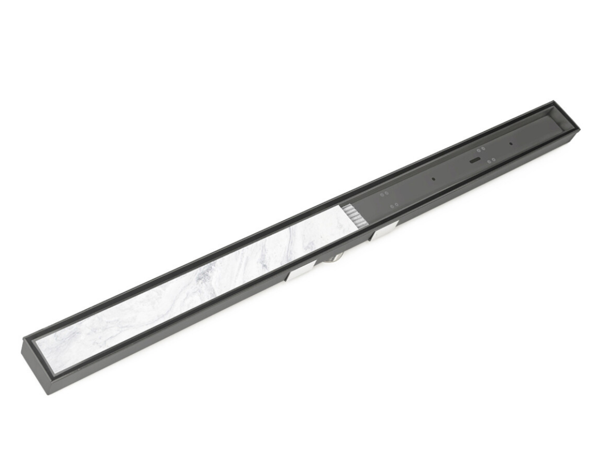 NEW! INFINITY DRAIN 48″ Site Sizeable Stainless Steel Linear Drain Kit with Tile Insert in Gunmetal Model # S-LTIFAS6548
