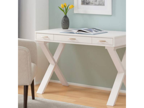 NEW! Home Decorators Collection 48 in. Rectangular Ivory 3 Drawer Writing Desk with Crossed Legs (Southcenter Store)