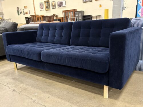 IKEA Morabo Dark Blue Velvet Tufted Sofa With Mismatched Legs